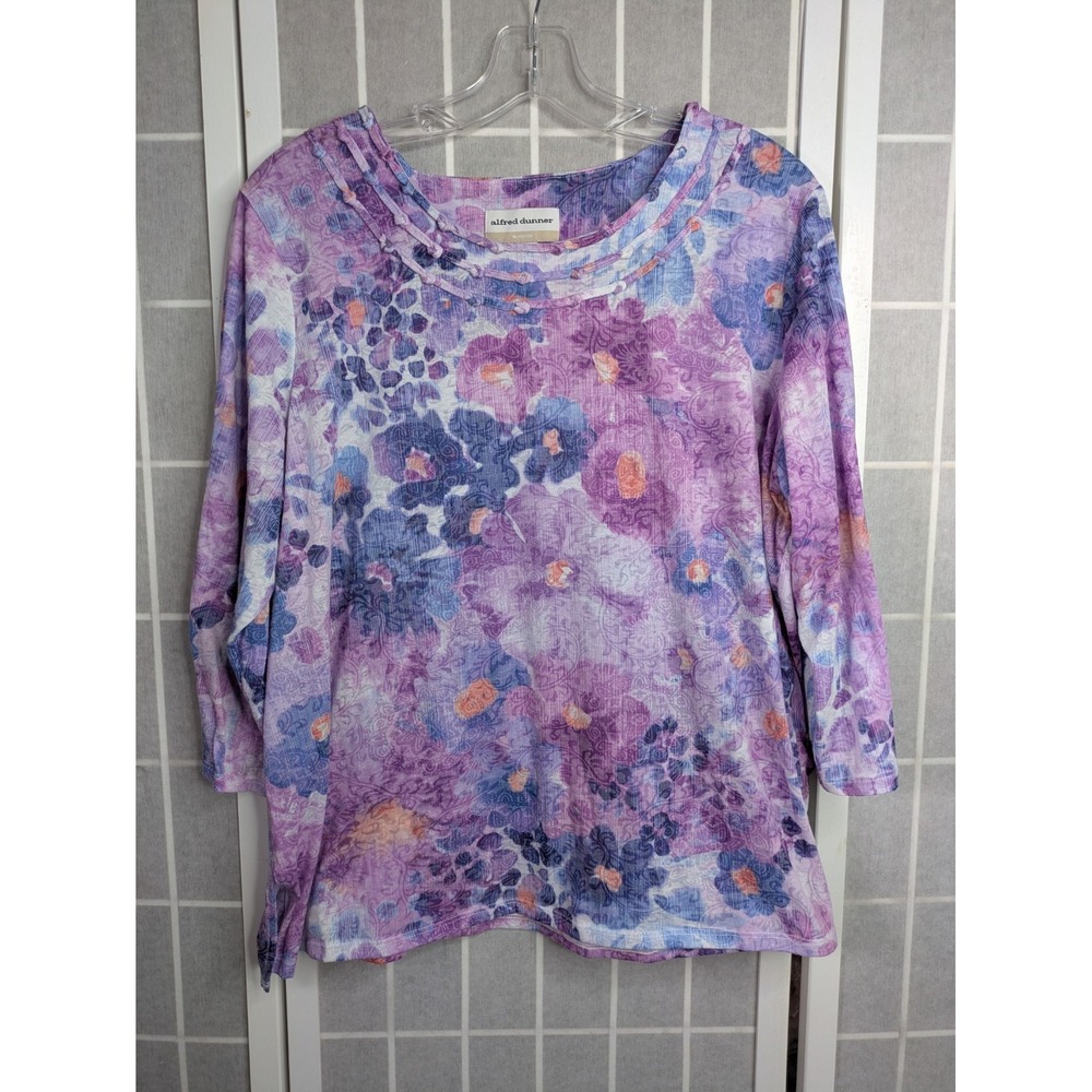Alfred Dunner Women's Shirt Top 1X (3/4 Sleeve) Floral Cotton Blend Lightweight